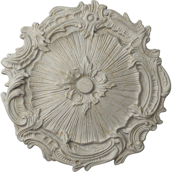 Ekena Millwork Plymouth Ceiling Medallion (Fits Canopies up to 1 5/8"), 16 3/4"OD x 1 3/8"P, Pot of Cream Crackle CM16PLPCC - main